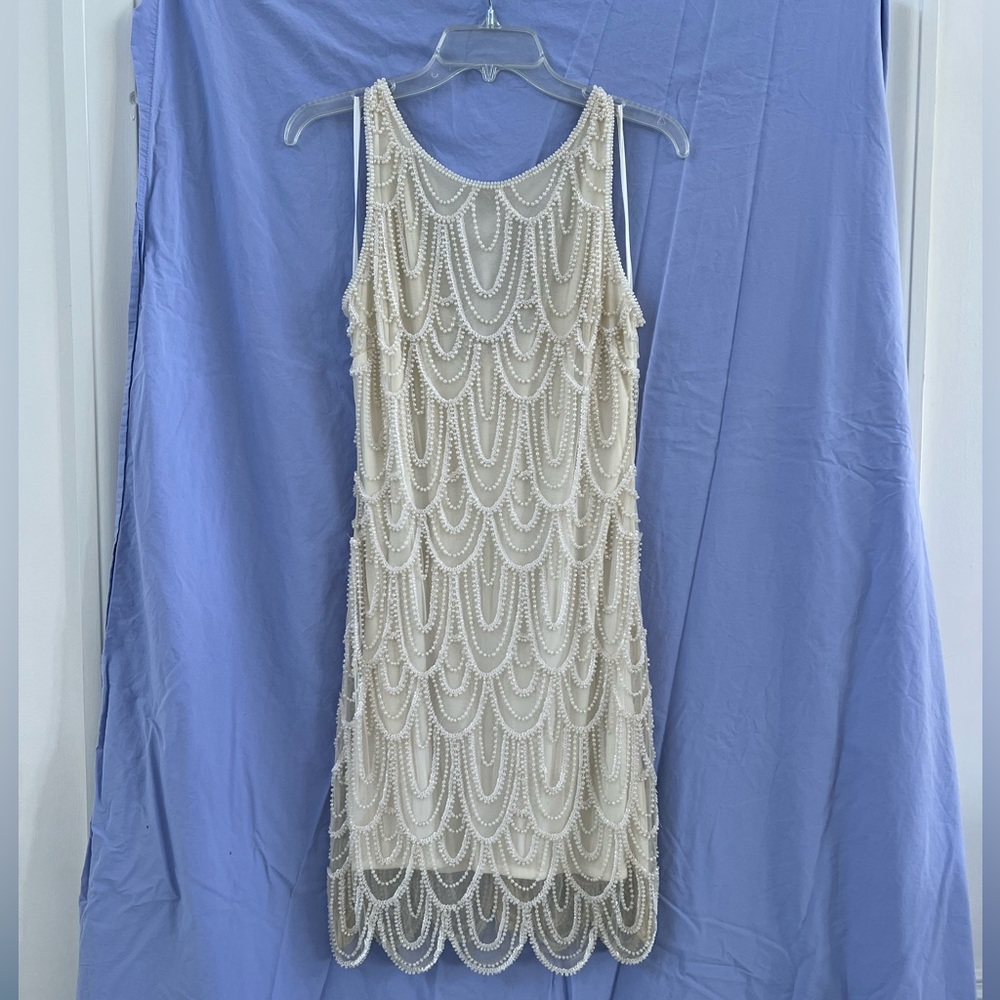 Prelude White Beaded Party Evening Dress - Size 10. Made in India.